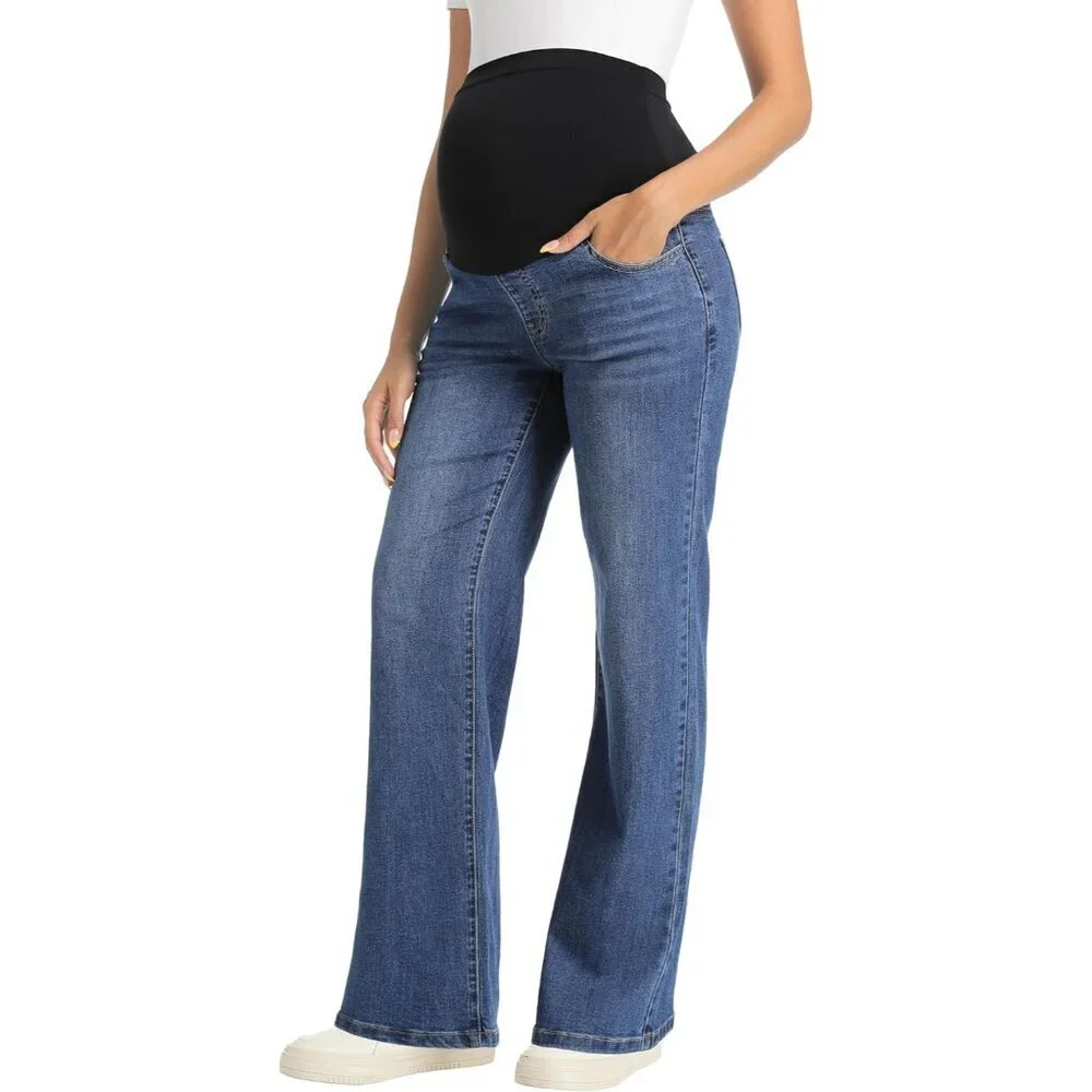 Women's Maternity Jeans Stretch Denim Straight Bootcut Pregnancy Work Pants